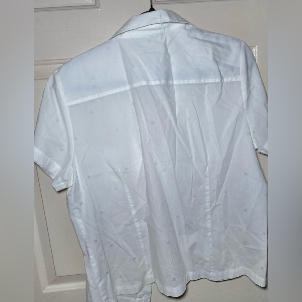 Women’s Sag Harbor Short‎ Sleeve Button Shirt White Stars Print L - Picture 3 of 3